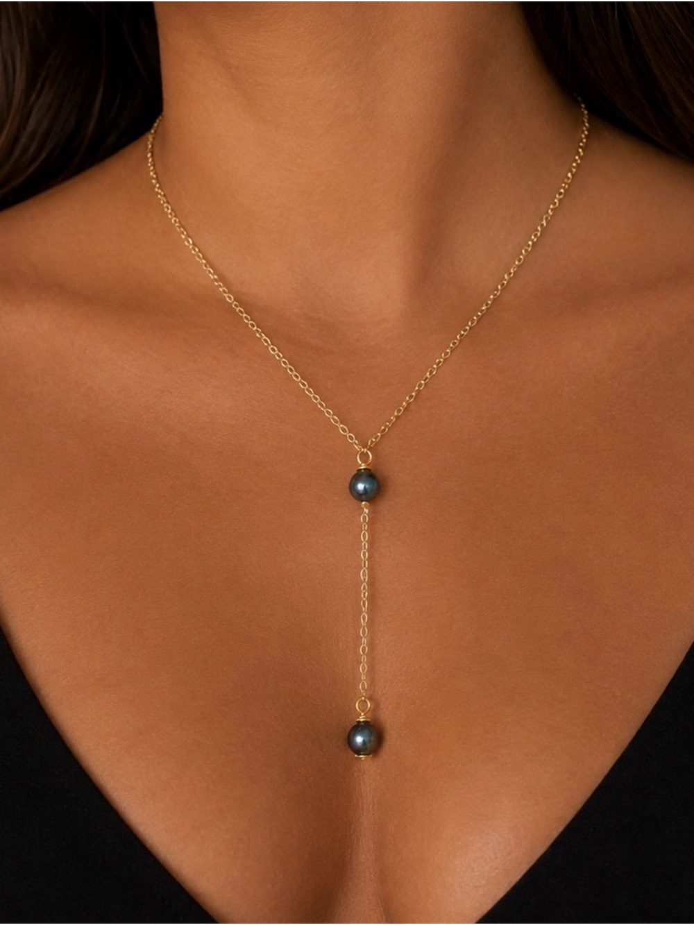 Gold V-Necklace With Real Salt Water Pearls